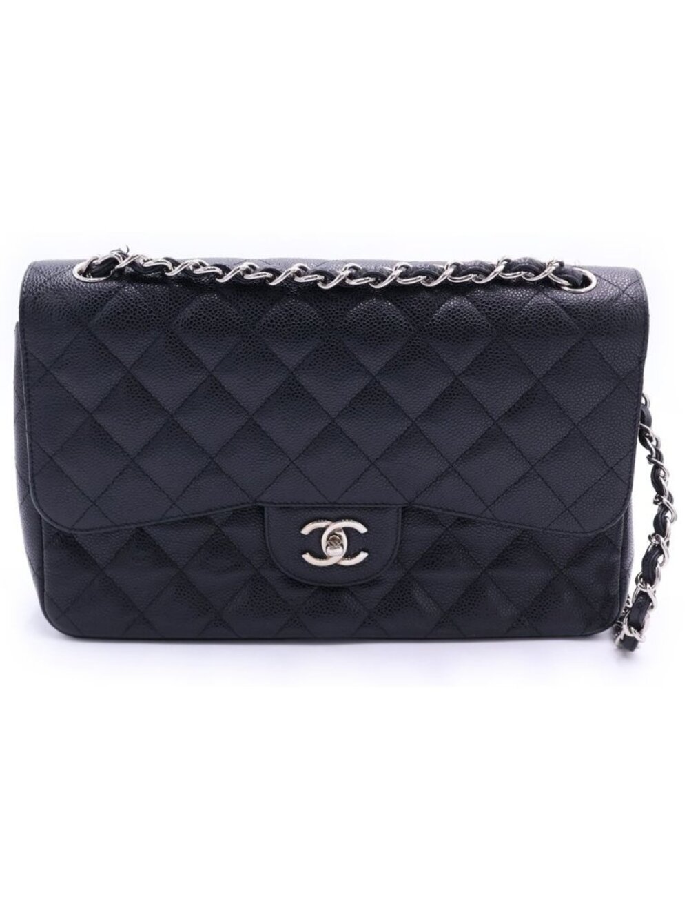 Chanel Maxi Quilted 30 Double Flap Chain Shoulder Bag Black Caviar Leather